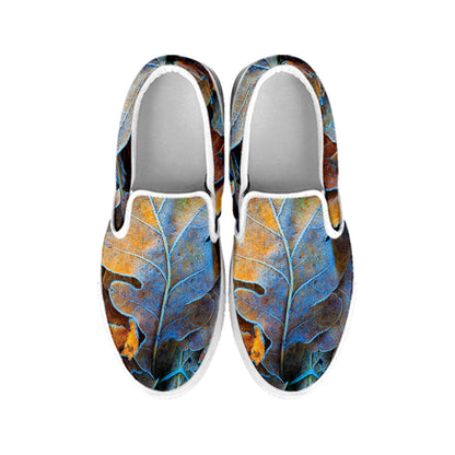 Frozen Oak leaf Print White Slip On Shoes