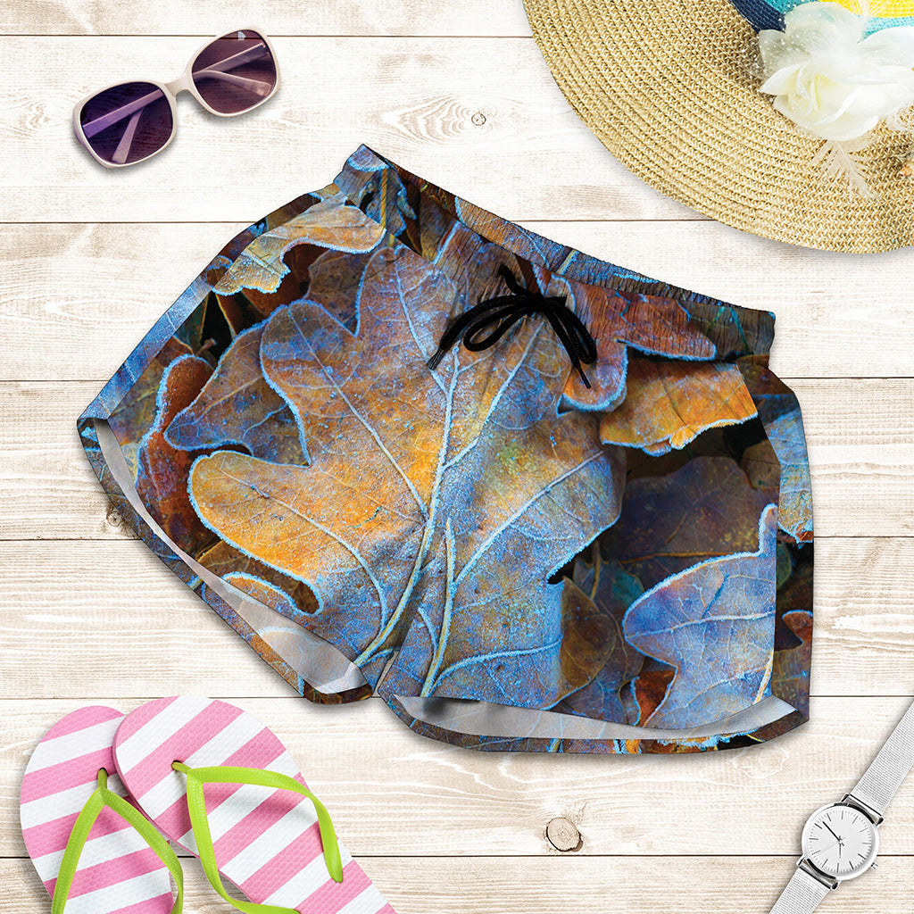 Frozen Oak leaf Print Women's Shorts