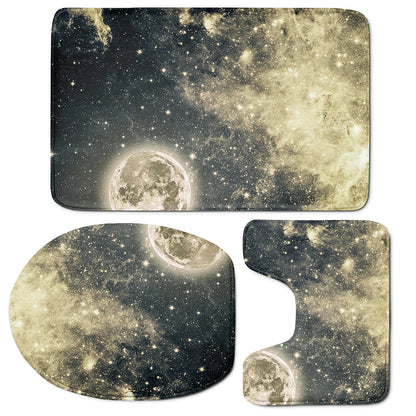 Full Moon And Night Stars Print 3 Piece Bath Mat Set