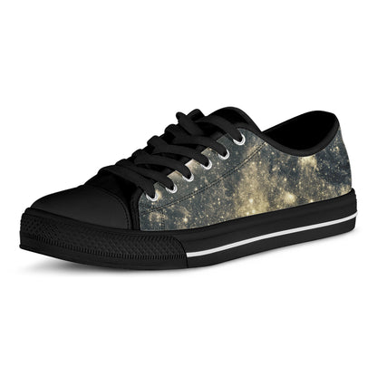 Full Moon And Night Stars Print Black Low Top Shoes 