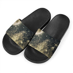 Full Moon And Night Stars Print Black Slide Sandals