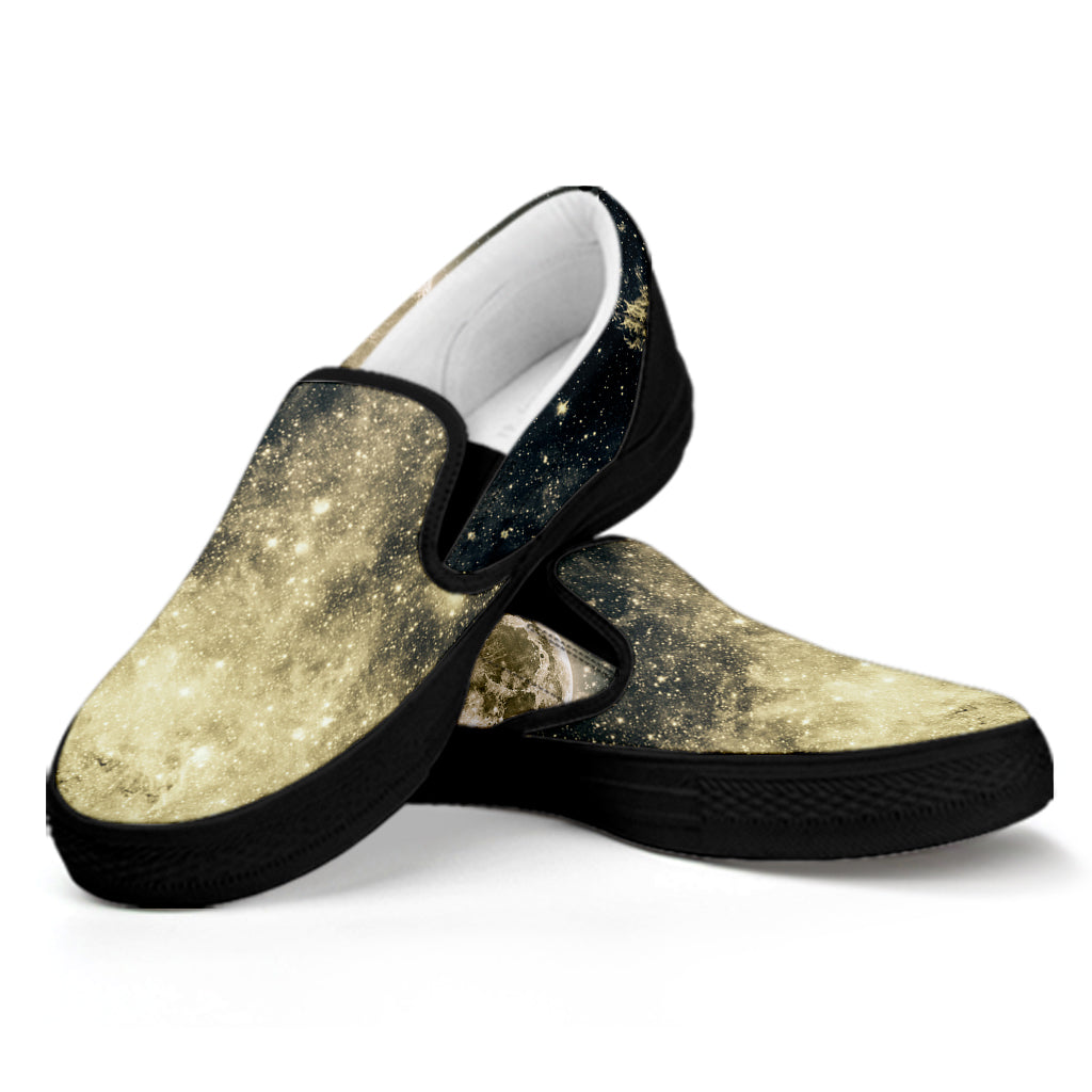 Full Moon And Night Stars Print Black Slip On Shoes