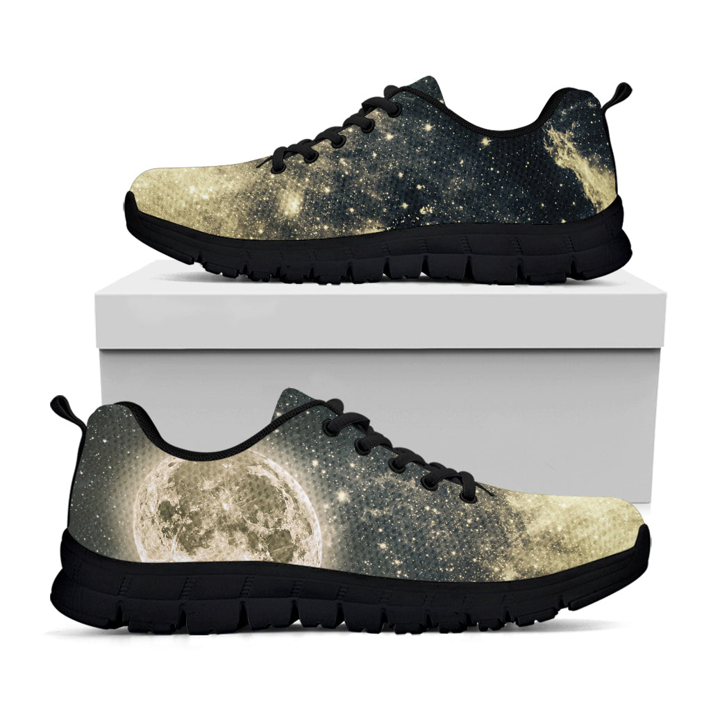 Full Moon And Night Stars Print Black Sneakers