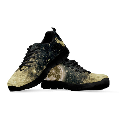 Full Moon And Night Stars Print Black Sneakers
