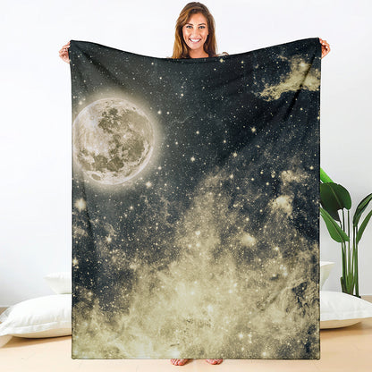 Full Moon And Night Stars Print Blanket