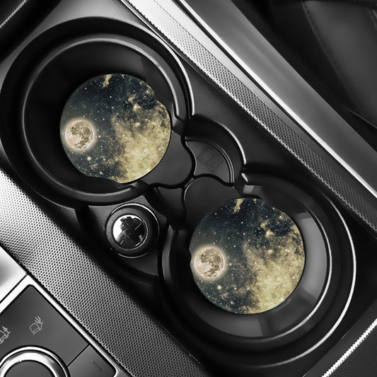 Full Moon And Night Stars Print Car Coasters