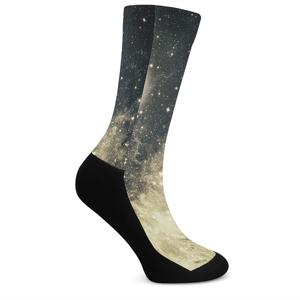 Full Moon And Night Stars Print Crew Socks