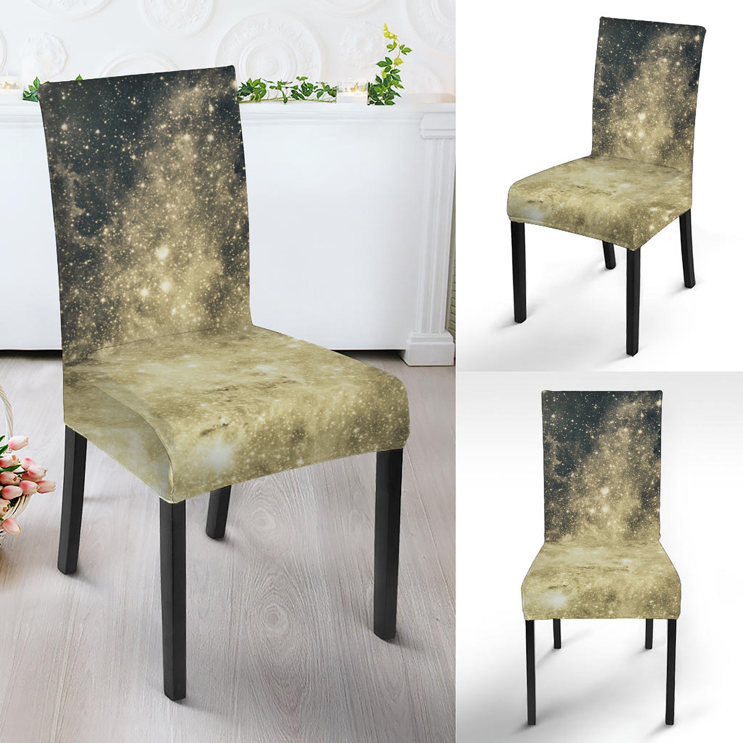 Full Moon And Night Stars Print Dining Chair Slipcover
