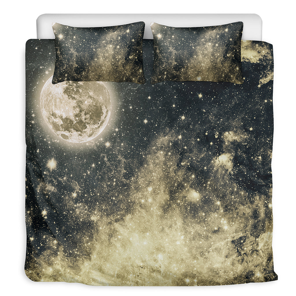 Full Moon And Night Stars Print Duvet Cover Bedding Set