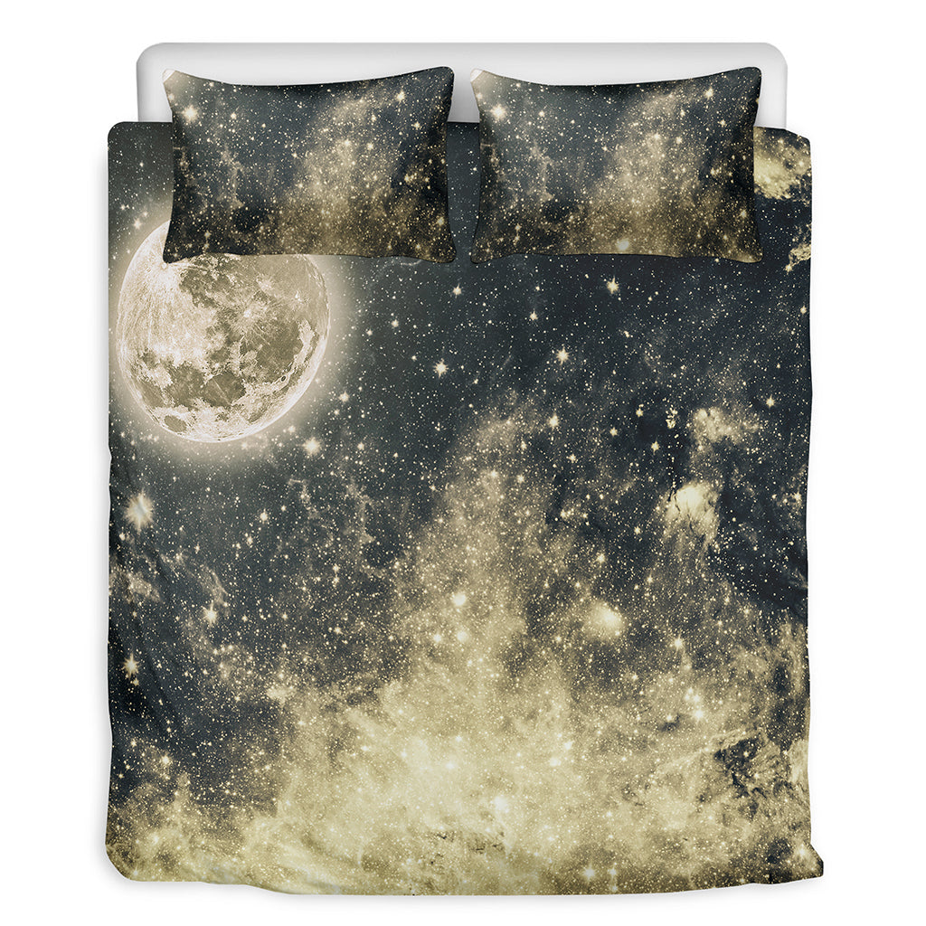Full Moon And Night Stars Print Duvet Cover Bedding Set