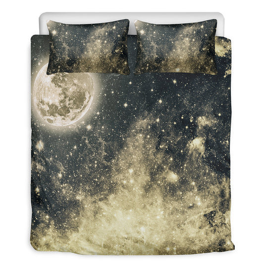 Full Moon And Night Stars Print Duvet Cover Bedding Set