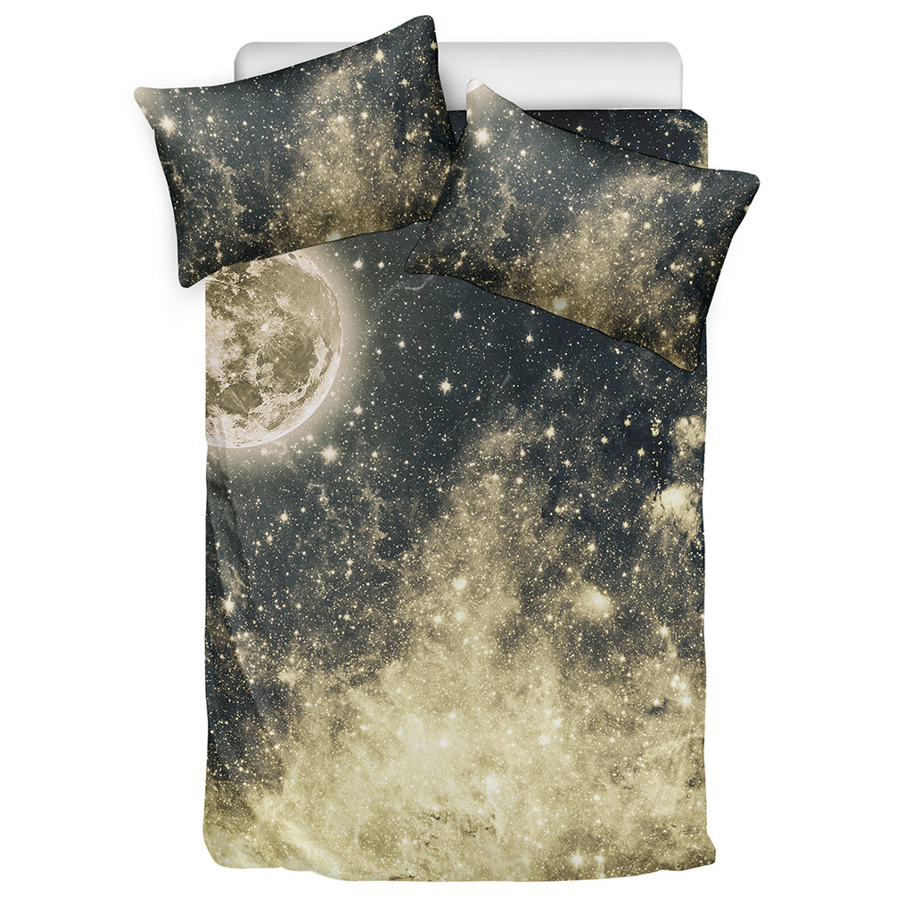 Full Moon And Night Stars Print Duvet Cover Bedding Set