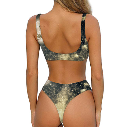 Full Moon And Night Stars Print Front Bow Tie Bikini