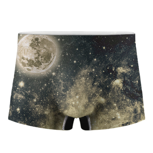 Full Moon And Night Stars Print Men's Boxer Briefs