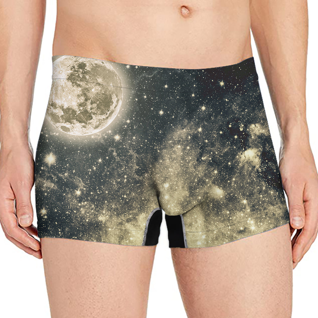 Full Moon And Night Stars Print Men's Boxer Briefs