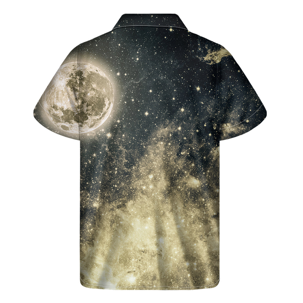 Full Moon And Night Stars Print Men's Short Sleeve Shirt
