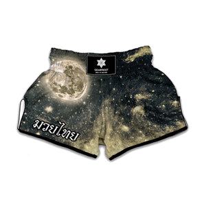 Full Moon And Night Stars Print Muay Thai Boxing Shorts