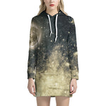 Full Moon And Night Stars Print Pullover Hoodie Dress