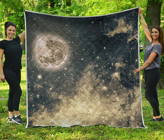 Full Moon And Night Stars Print Quilt
