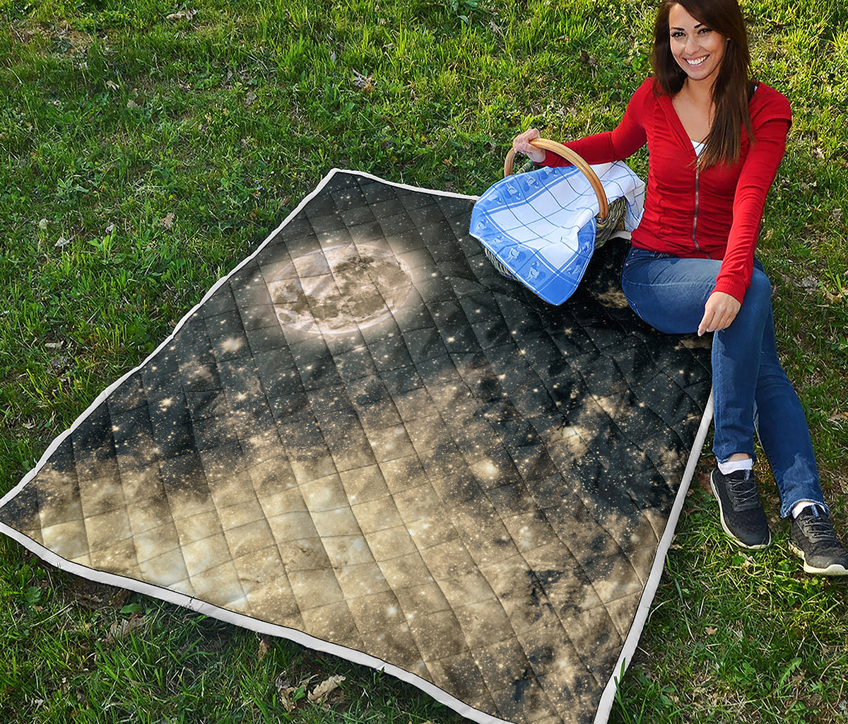 Full Moon And Night Stars Print Quilt
