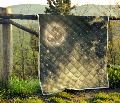 Full Moon And Night Stars Print Quilt