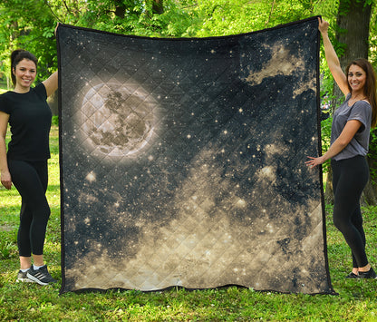Full Moon And Night Stars Print Quilt