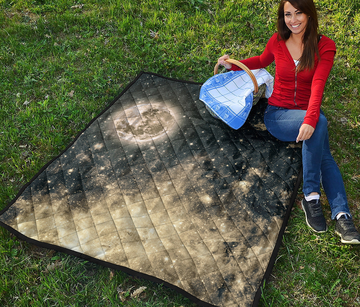 Full Moon And Night Stars Print Quilt