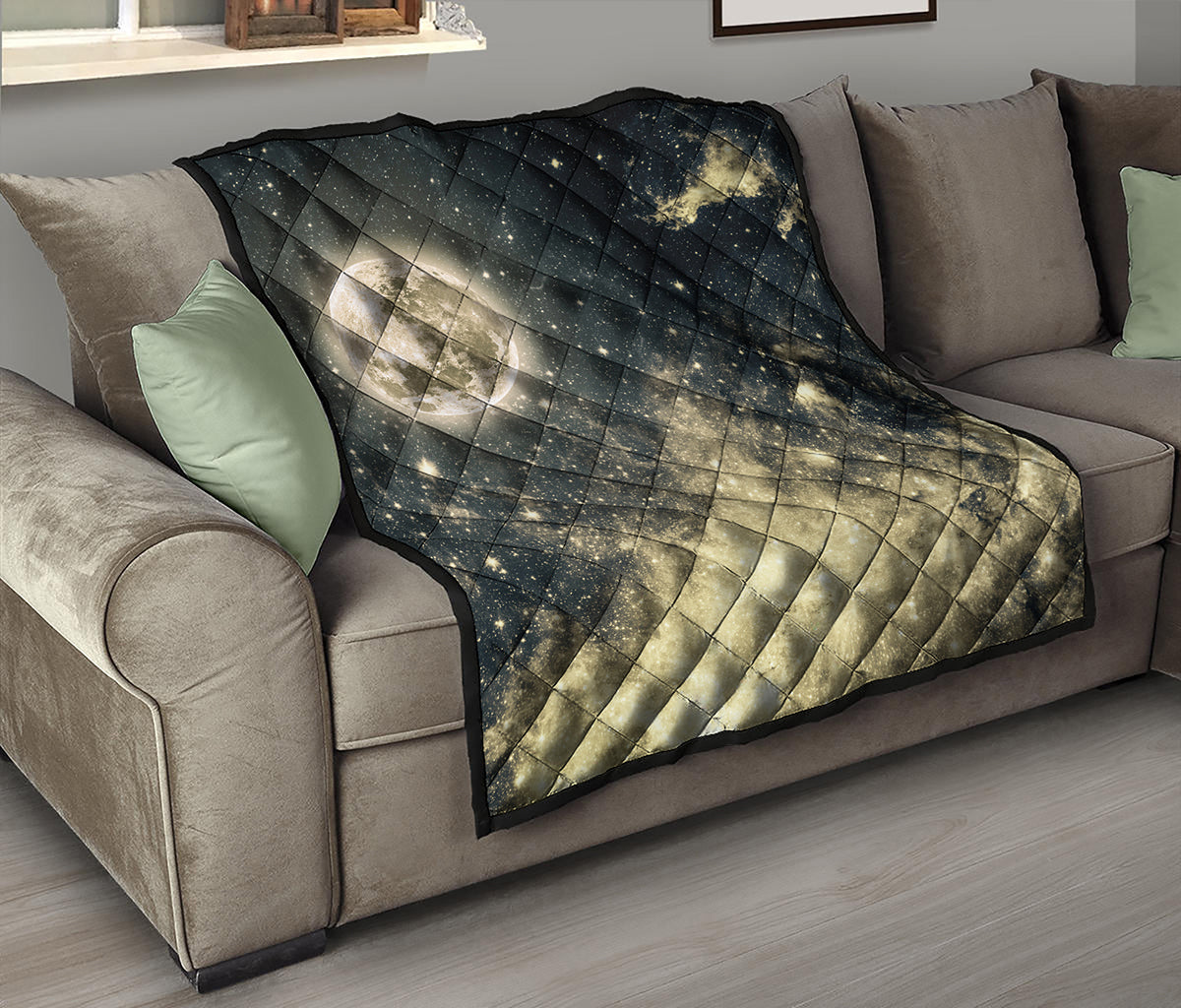 Full Moon And Night Stars Print Quilt