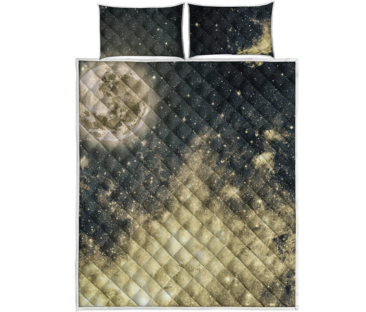 Full Moon And Night Stars Print Quilt Bed Set