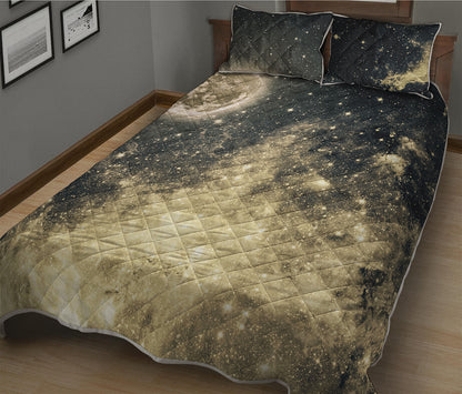Full Moon And Night Stars Print Quilt Bed Set