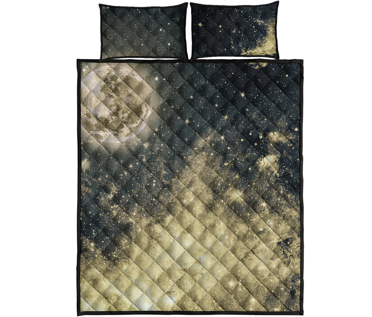 Full Moon And Night Stars Print Quilt Bed Set