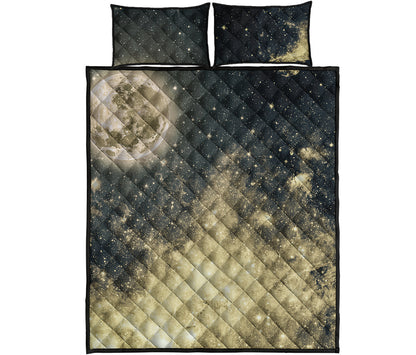 Full Moon And Night Stars Print Quilt Bed Set