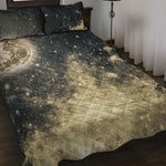 Full Moon And Night Stars Print Quilt Bed Set