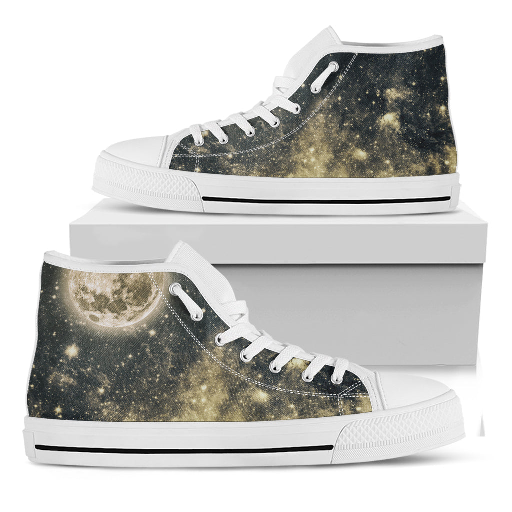Full Moon And Night Stars Print White High Top Shoes