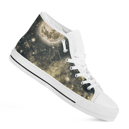 Full Moon And Night Stars Print White High Top Shoes
