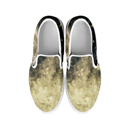 Full Moon And Night Stars Print White Slip On Shoes