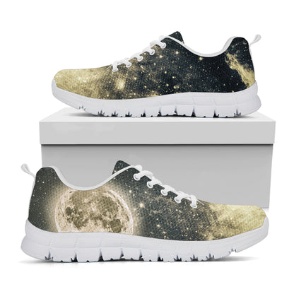 Full Moon And Night Stars Print White Sneakers