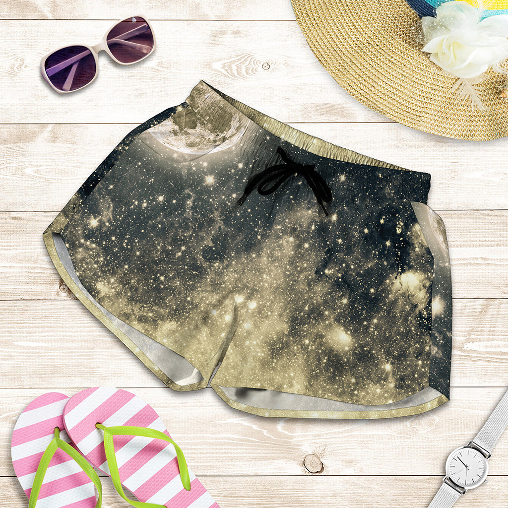 Full Moon And Night Stars Print Women's Shorts