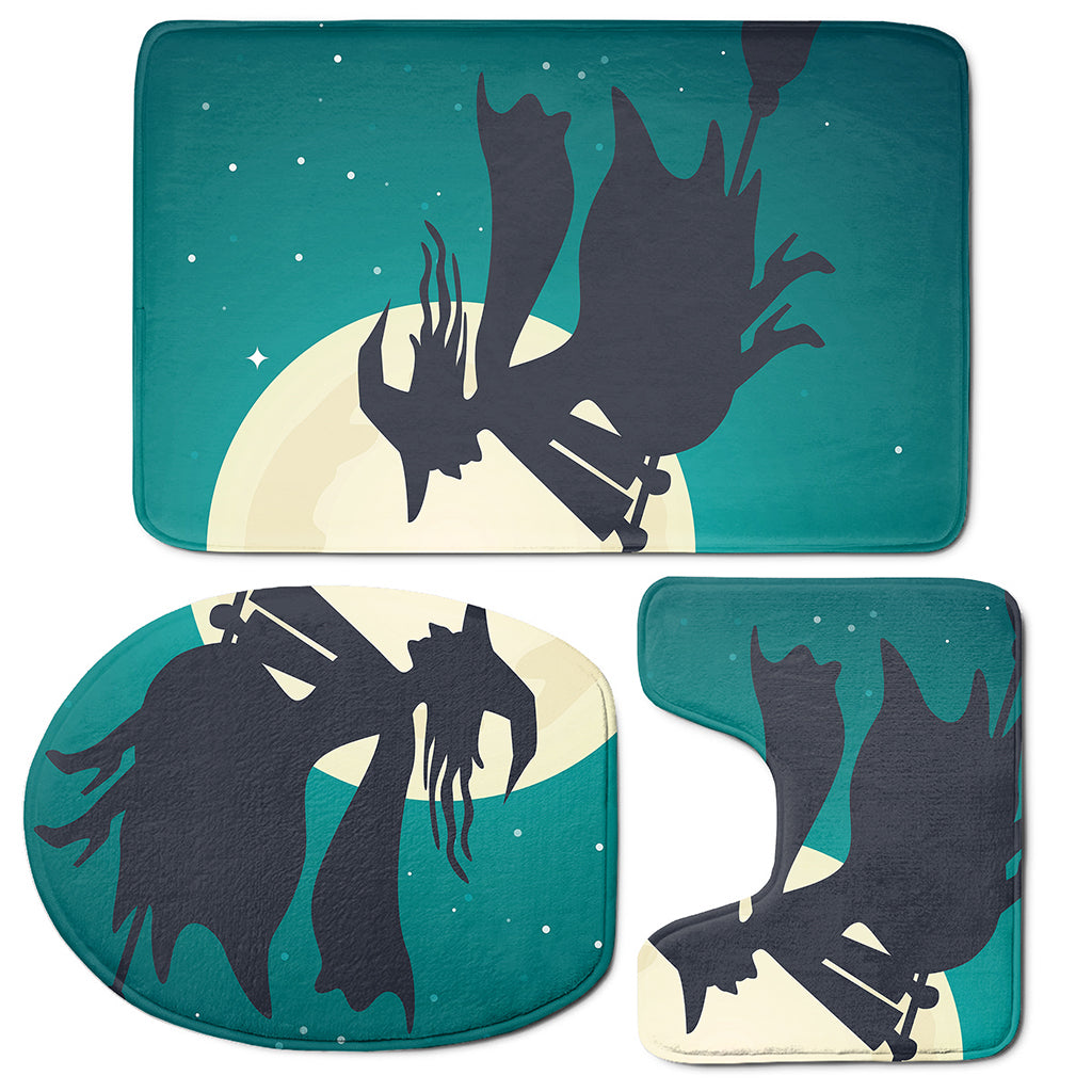 Full Moon Halloween Flying Witch Print 3 Piece Bath Mat Set