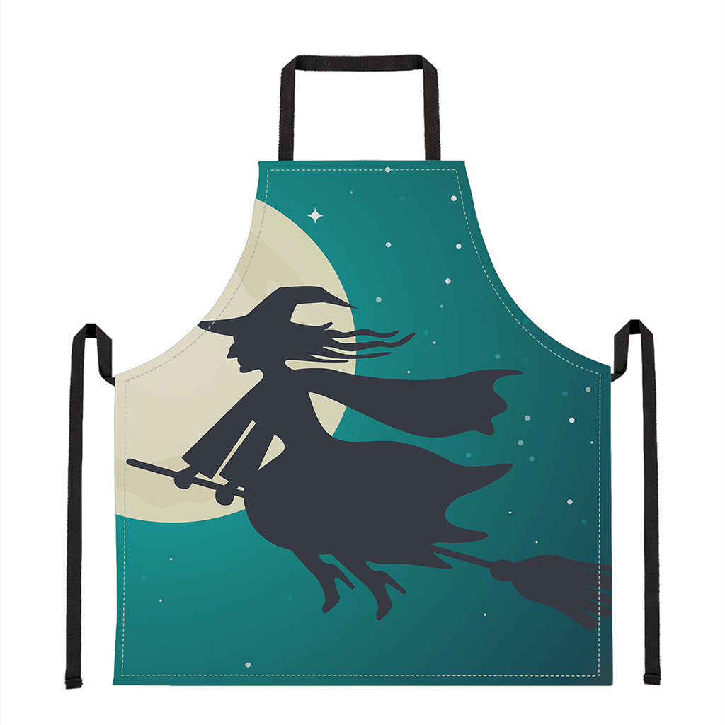 Full Moon Halloween Flying Witch Print Apron