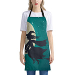 Full Moon Halloween Flying Witch Print Apron