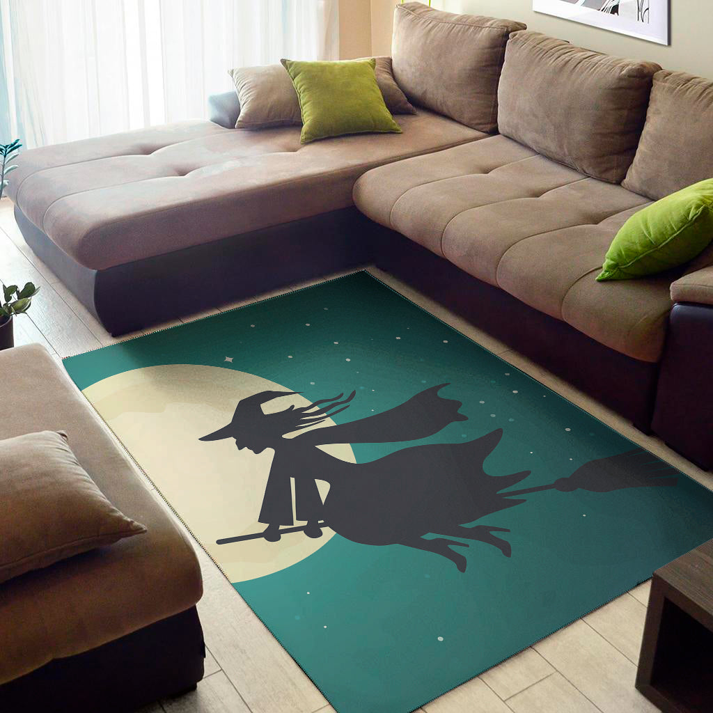 Full Moon Halloween Flying Witch Print Area Rug