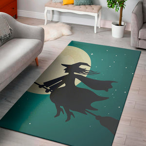 Full Moon Halloween Flying Witch Print Area Rug