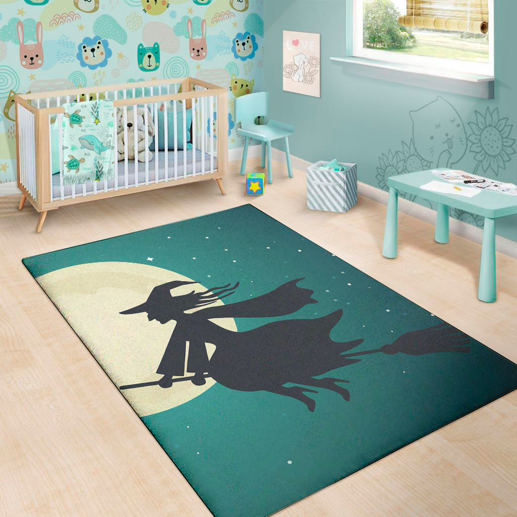 Full Moon Halloween Flying Witch Print Area Rug