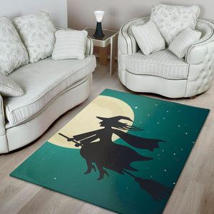 Full Moon Halloween Flying Witch Print Area Rug