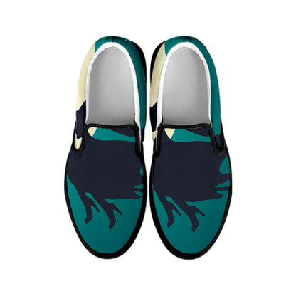 Full Moon Halloween Flying Witch Print Black Slip On Shoes