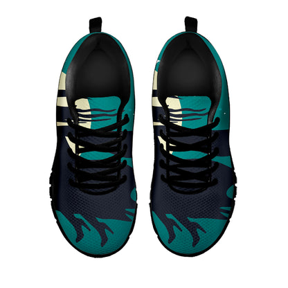 Full Moon Halloween Flying Witch Print Black Sneakers