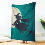 Full Moon Halloween Flying Witch Print Blanket