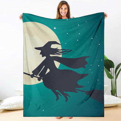 Full Moon Halloween Flying Witch Print Blanket