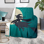 Full Moon Halloween Flying Witch Print Blanket